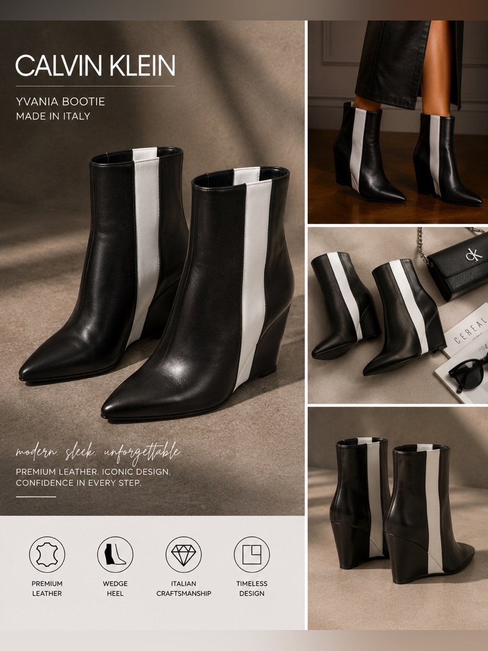 NWT CALVIN KLEIN Yvania Black Leather Bootie Sz 8